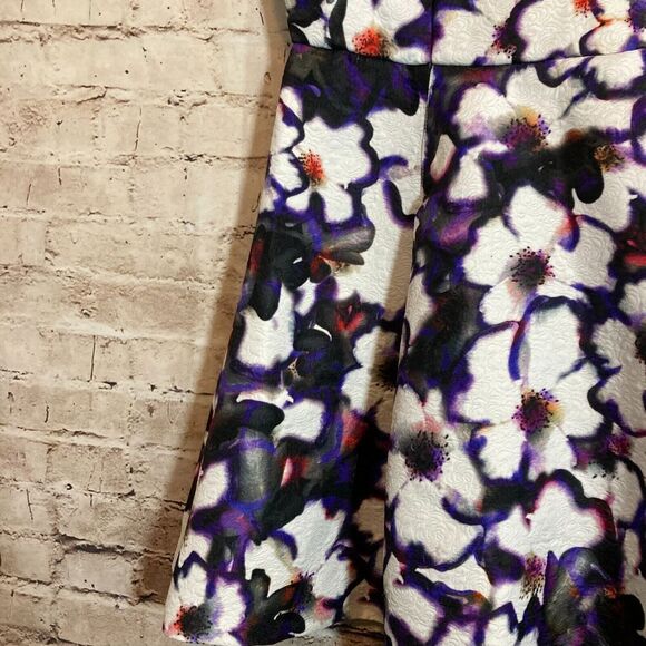 Coleen X Dress Womens 14 Purple Floral Watercolor Fit & Flare Cap Sleeve Mesh - Picture 11 of 16